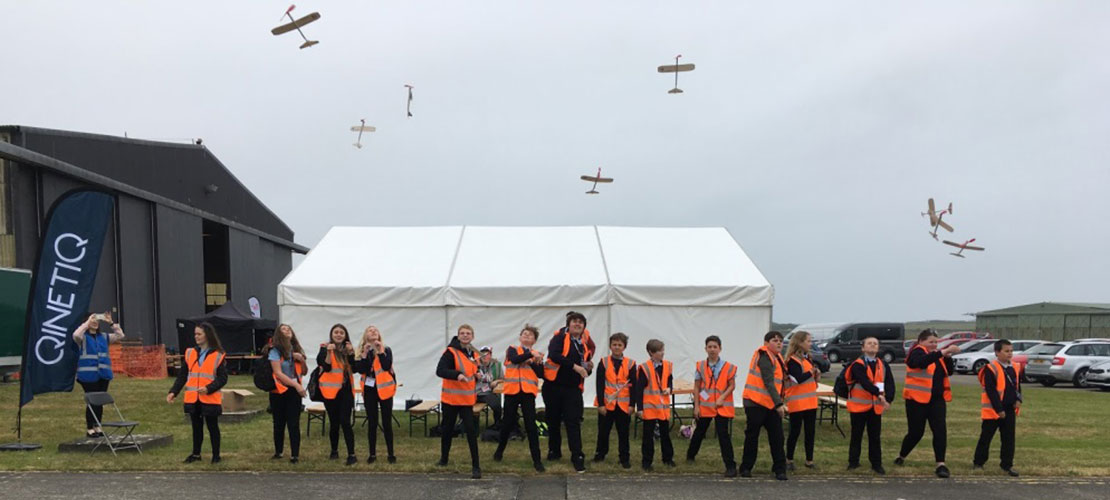 IMechE UAS Challenge 2018 Teams wearing hi-vis flying model planes during competition