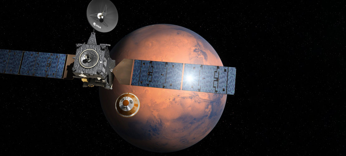 ExoMars mission to Mars graphic depiction of satellite approaching planet