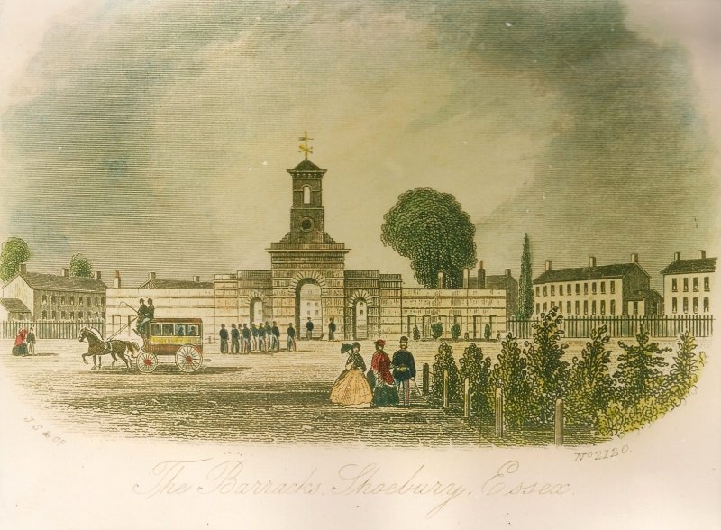 Clock Tower with attached Guard Room and on right, Offices 1859-1861. Right of Way was along Chapel Road until the 1880s when Campfield Road was built (P&EE)