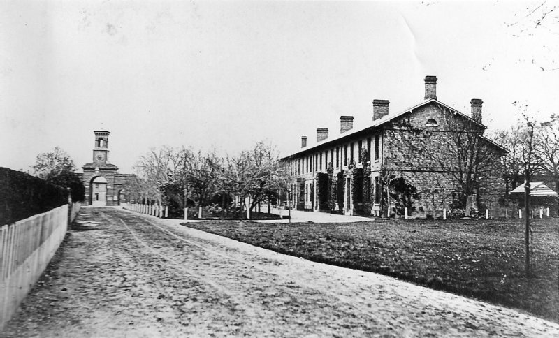 Warrior Square Road with Terrace of three Single Officers Quarter blocks (1859-1861) and nearest, one Married Officers Quarter (c1870). Taken c1880 (RAHT)